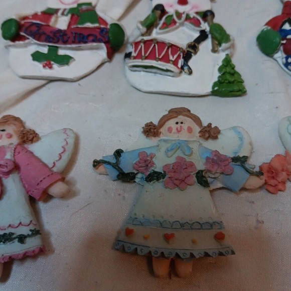 Lot Of 14 VTG Christmas Magnets Ceramic Resin Santa Snowman Angel Gingerbread - Picture 2 of 4